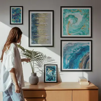 Framed photo set Abstract blue compositions