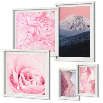 Set of 5 wall art pieces Pink landscapes modern flowers