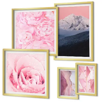 Set of 5 wall art pieces Pink landscapes modern flowers