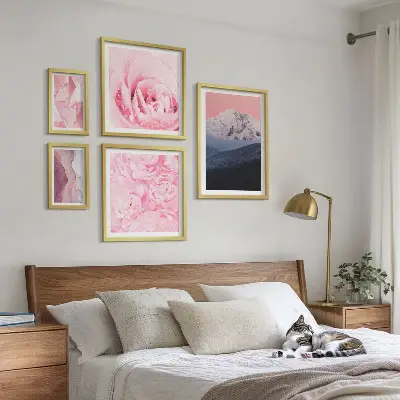 Set of 5 wall art pieces Pink landscapes modern flowers