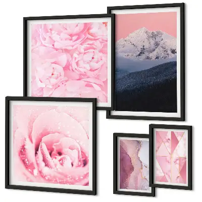 Set of 5 wall art pieces Pink landscapes modern flowers