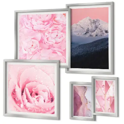 Set of 5 wall art pieces Pink landscapes modern flowers