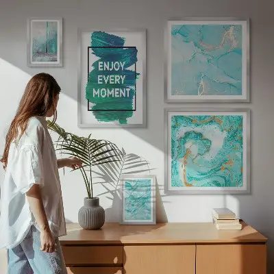 Framed photo set with abstract compositions and inscriptions