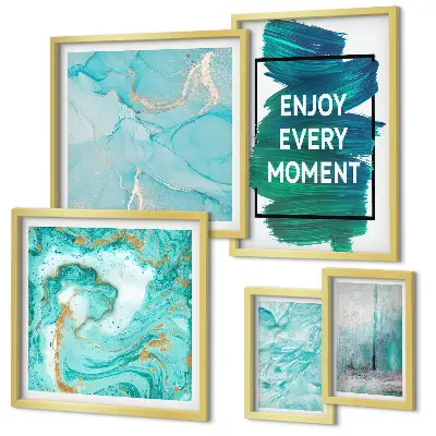 Framed photo set with abstract compositions and inscriptions