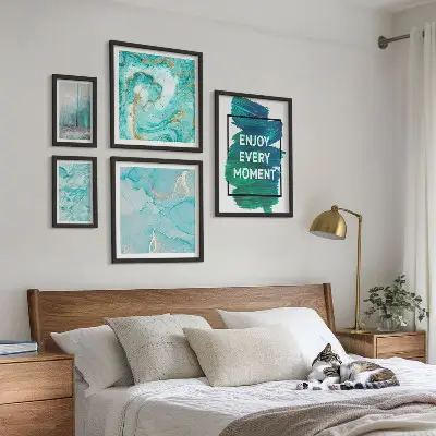 Framed photo set with abstract compositions and inscriptions