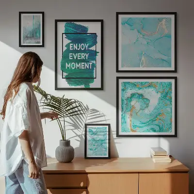 Framed photo set with abstract compositions and inscriptions