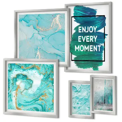 Framed photo set with abstract compositions and inscriptions