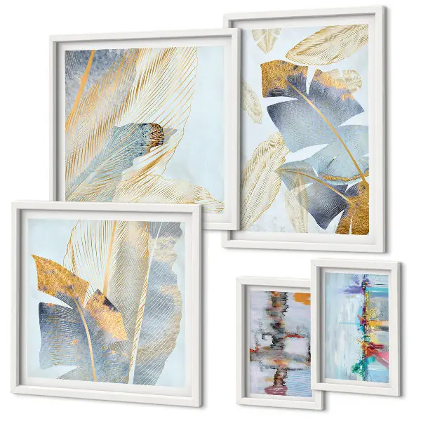 Set of 5 wall art pieces Modern plant motifs