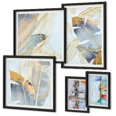 Set of 5 wall art pieces Modern plant motifs
