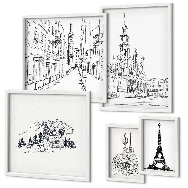 Gallery wall Stylish architectural illustrations