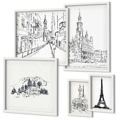 Gallery wall Stylish architectural illustrations