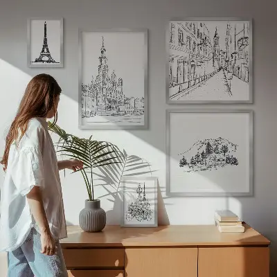 Gallery wall Stylish architectural illustrations