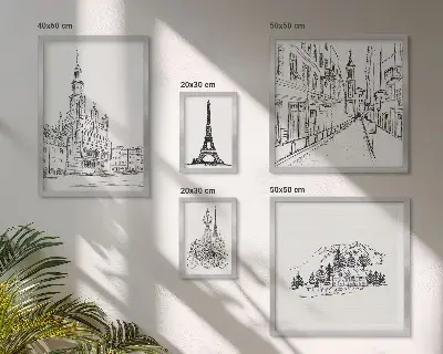 Gallery wall Stylish architectural illustrations