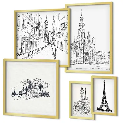 Gallery wall Stylish architectural illustrations