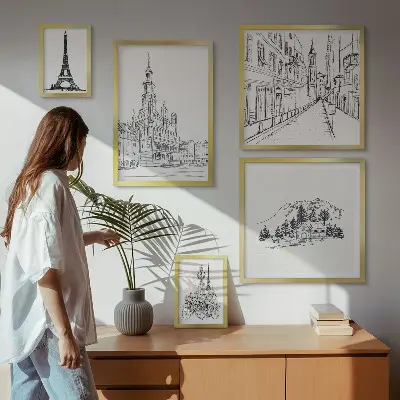 Gallery wall Stylish architectural illustrations