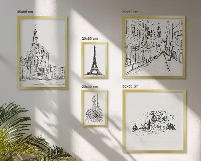 Gallery wall Stylish architectural illustrations