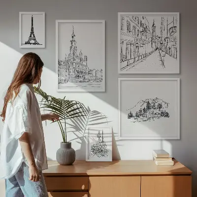 Gallery wall Stylish architectural illustrations