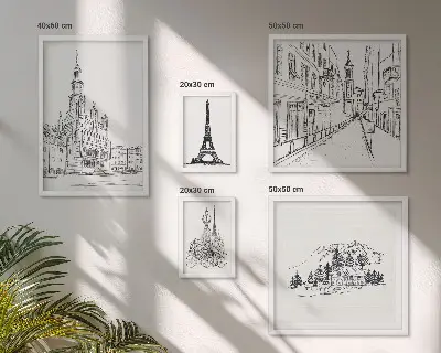 Gallery wall Stylish architectural illustrations