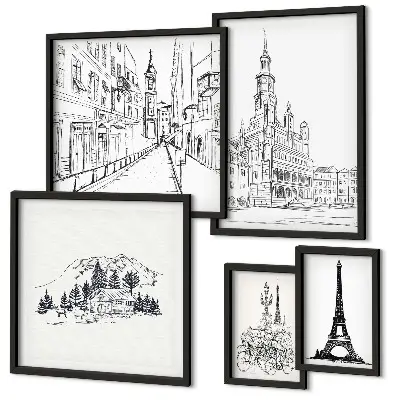Gallery wall Stylish architectural illustrations