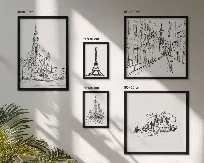 Gallery wall Stylish architectural illustrations