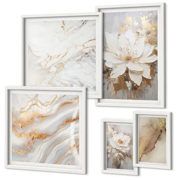 Elegant floral compositions set of 5 wall art pieces