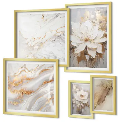 Elegant floral compositions set of 5 wall art pieces