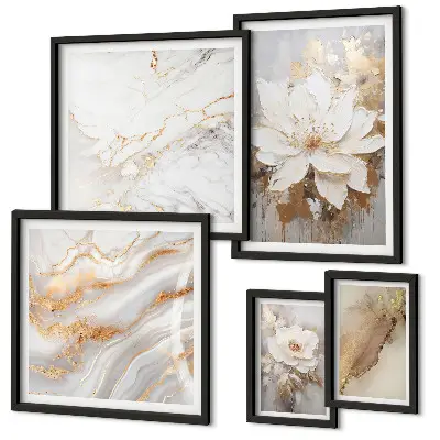 Set of 5 wall art pieces Elegant floral compositions