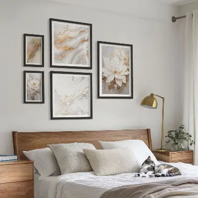 Elegant floral compositions set of 5 wall art pieces