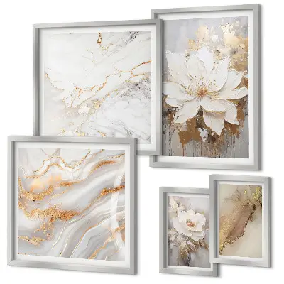 Elegant floral compositions set of 5 wall art pieces