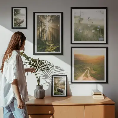 Gallery wall forest landscapes with sun and water
