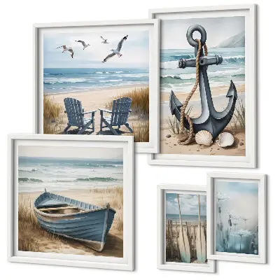 Set of 5 wall art pieces seaside beach inspired decor