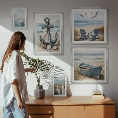 Set of 5 wall art pieces seaside beach inspired decor