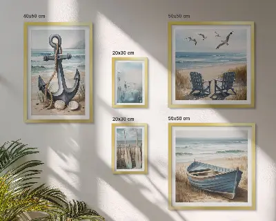 Set of 5 wall art pieces seaside beach inspired decor