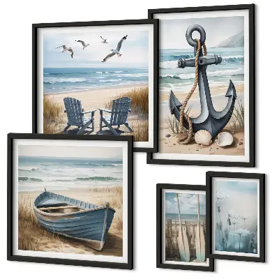 Set of 5 wall art pieces seaside beach inspired decor
