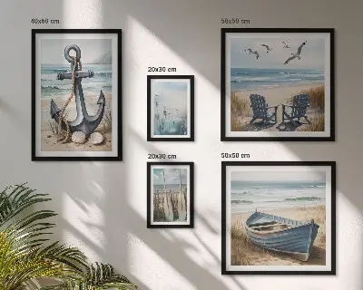 Set of 5 wall art pieces seaside beach inspired decor