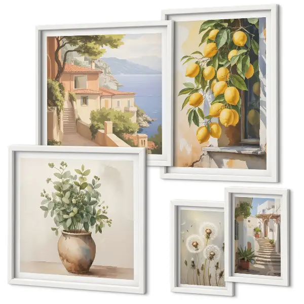 Gallery wall Citrus accents Mediterranean style
