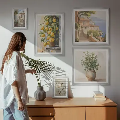 Gallery wall Citrus accents Mediterranean style