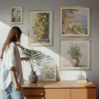 Gallery wall Citrus accents Mediterranean style