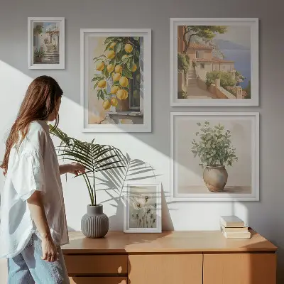 Gallery wall Citrus accents Mediterranean style