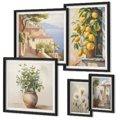 Gallery wall Citrus accents Mediterranean style