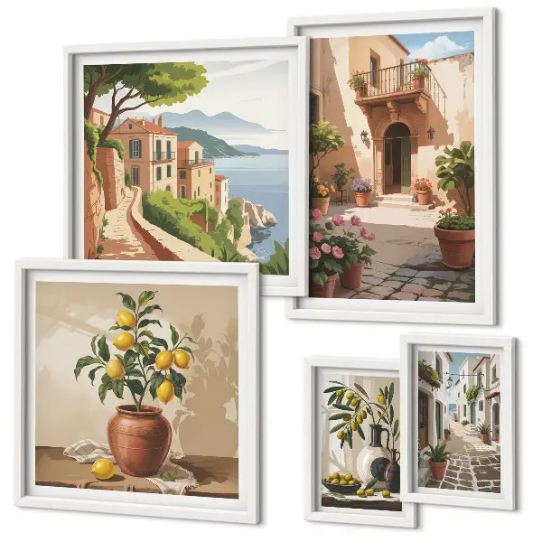 Framed photo set Streets flowers Mediterranean style
