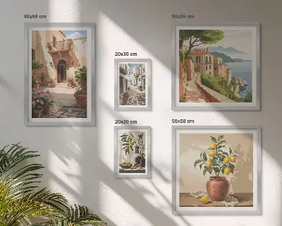 Mediterranean streets flowers photo set framed