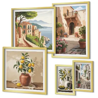 Mediterranean streets flowers photo set framed