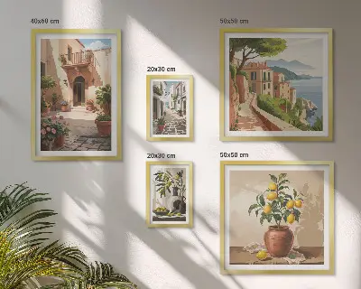Framed photo set Streets flowers Mediterranean style