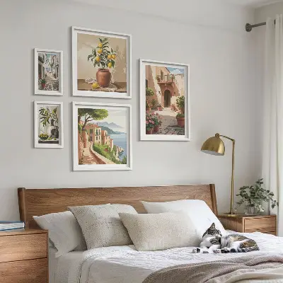 Mediterranean streets flowers photo set framed