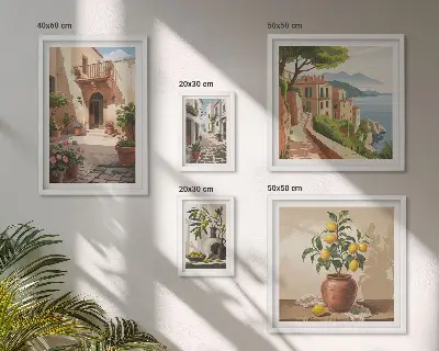 Mediterranean streets flowers photo set framed