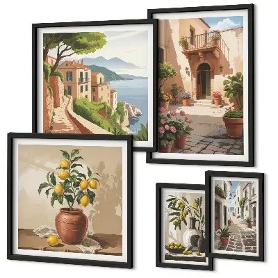 Framed photo set Streets flowers Mediterranean style