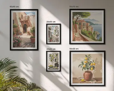 Mediterranean streets flowers photo set framed