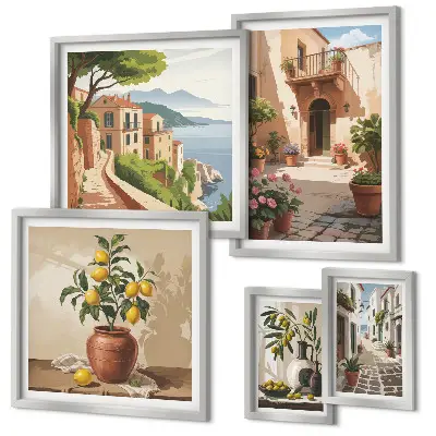 Framed photo set Streets flowers Mediterranean style