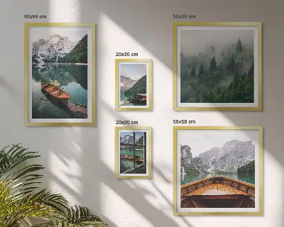 Calm mountain lakes and boats wall art set of 5 pieces